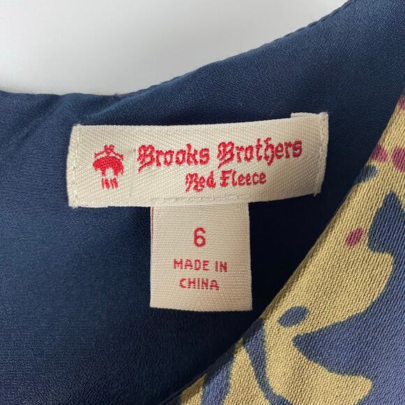 Brooks Brothers Retro Floral Ruffle Fit and Flare Dress Navy Womens Size 6 - Picture 6 of 12